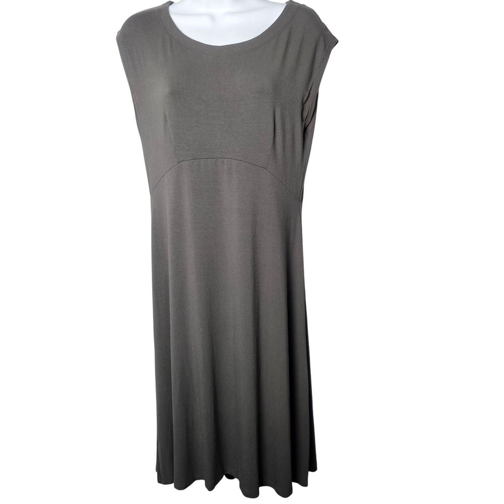 Eileen Fisher Womens Empire Waist Midi Dress XS Gray Viscose Lycra Minimalist